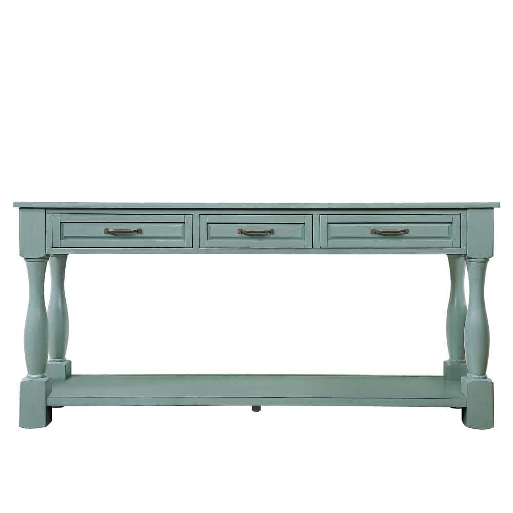 63.38 in. W x 14.56 in. D x 30.00 in. H Retro Blue Linen Cabinet Console Ta