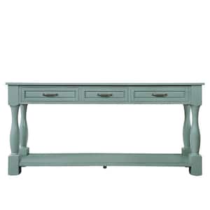 63.38 in. W x 14.56 in. D x 30.00 in. H Retro Blue Linen Cabinet Console Table with 3 Drawers and 1 Bottom Shelf