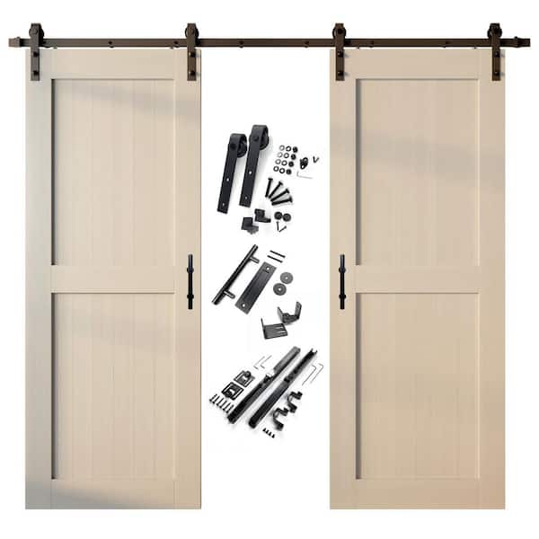HOMACER 30 in. x 96 in. H-Frame Tinsmith Gray Double Pine Wood Interior Sliding Barn Door with Hardware Kit, Non-Bypass