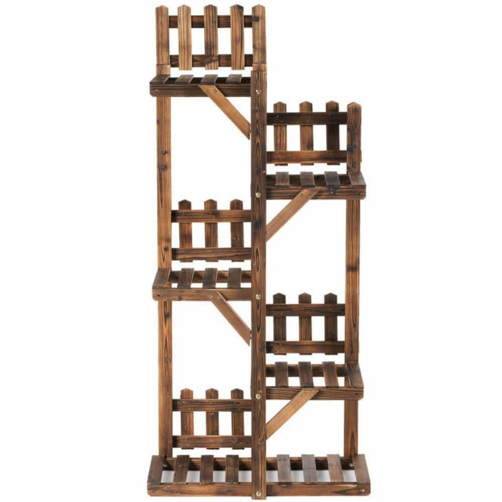 5-Tier Dark Brown Solid Fir Wood Plant Stand