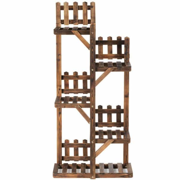 Indoor/Outdoor Garden Wooden Plant Flower Stand 6 Pots Display Shelf (5-Tier)
