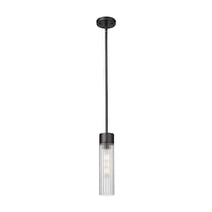 Empire 100-Watt 1 Light Matte Black Shaded Pendant Light with Clear glass Clear Glass Shade