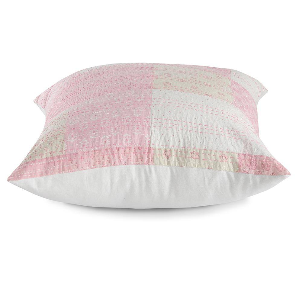 Light Pink and Cream Cotton Patchwork Throw Pillow
