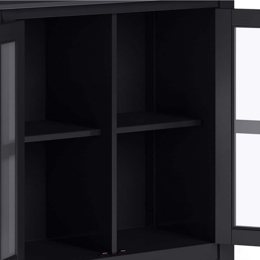 Artisan Black Solid Wood Low Storage Cabinet with Adjustable Shelves