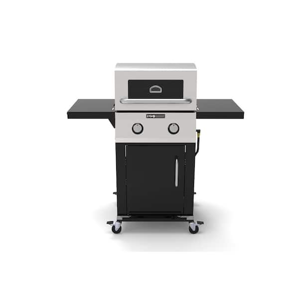 Even Embers 2 Burner Propane Gas Grill in Black with Glass Viewing Window and Stainless Steel Lid