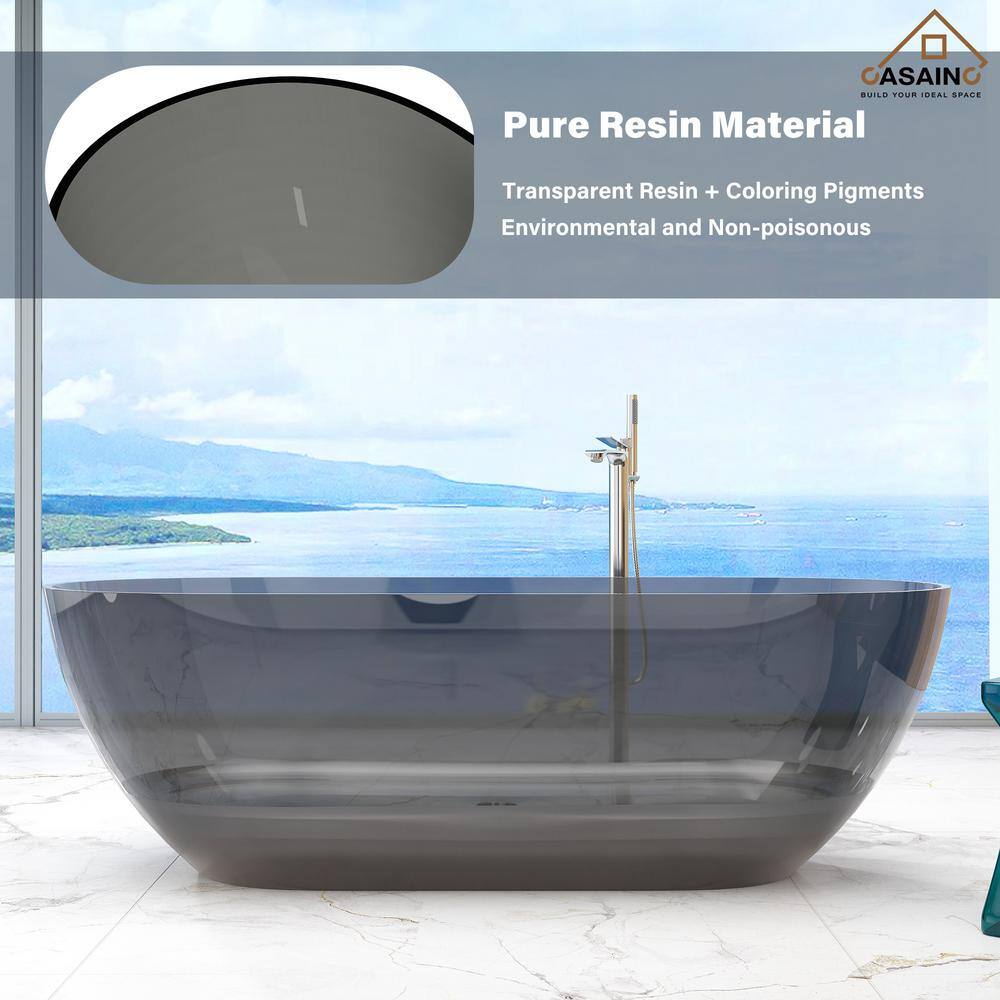 69'' Black Transparent Resin Freestanding Soaking Bathtub