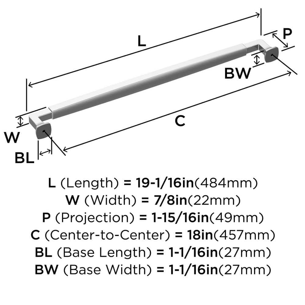 Polished Chrome 19-Inch Modern Appliance Pull with Mounting Hardware