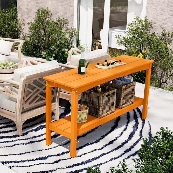 Laguna Outdoor Patio Bar Console Table with Storage Shelf Orange