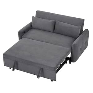 57.5 in. Dark Gray Corduroy Fabric 2-Seater Loveseat with USB Port and Pull-out Design