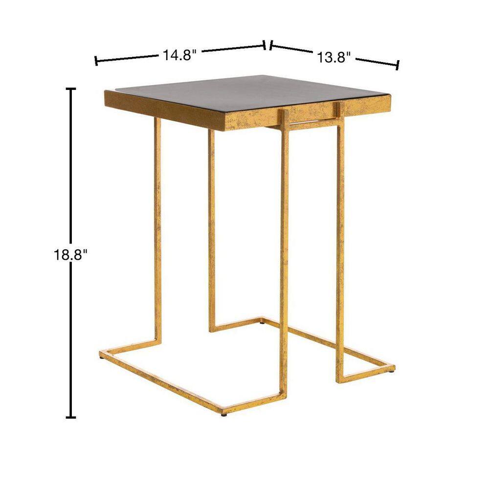 Transitional Greek Key 15'' Gold and Black Metal Side Table