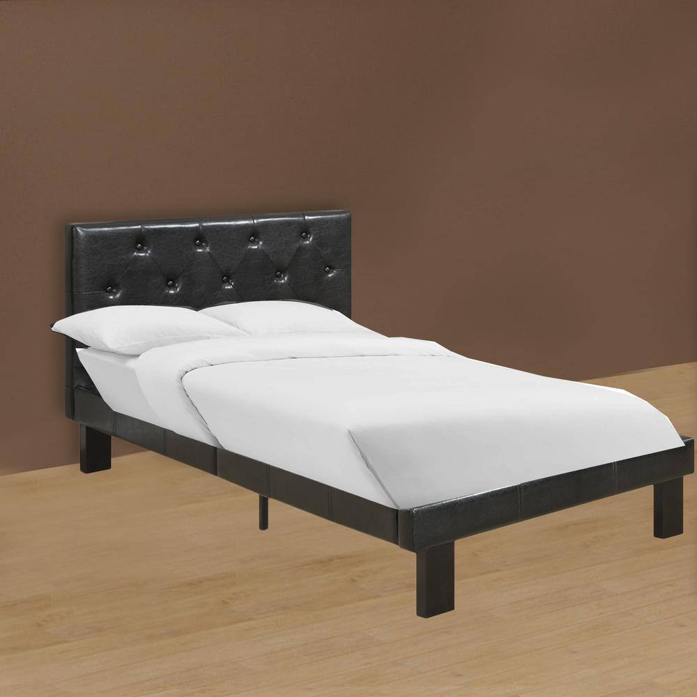 Black Twin Faux Leather Upholstered Bed with Tufted Headboard