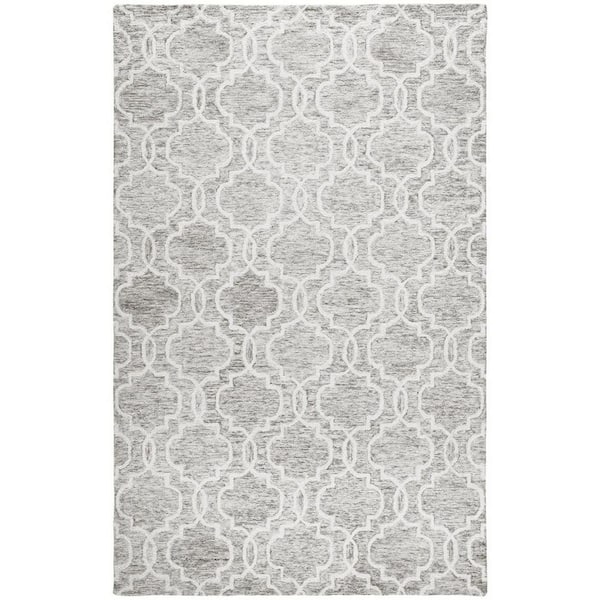 Gray, Ivory 9 ft. x 12 ft. Tufted Geometric Wool Indoor Area Rug