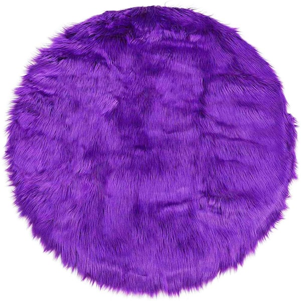 Sheepskin Faux Fur Purple 3 ft. x 3 ft. Cozy Fluffy Rugs Round Area Rug