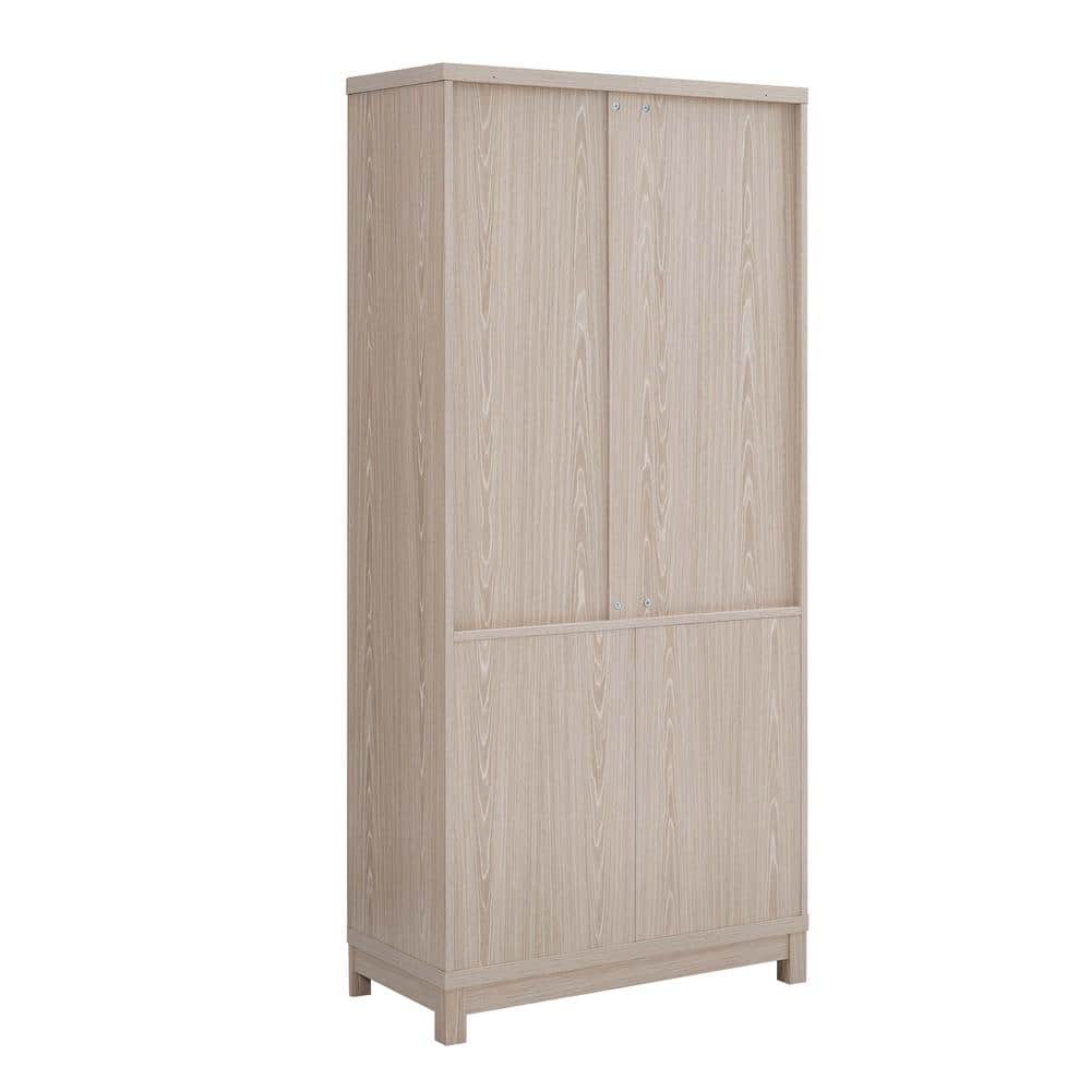 67.6" White Washed Oak Adjustable Bookcase Set with Glass Doors