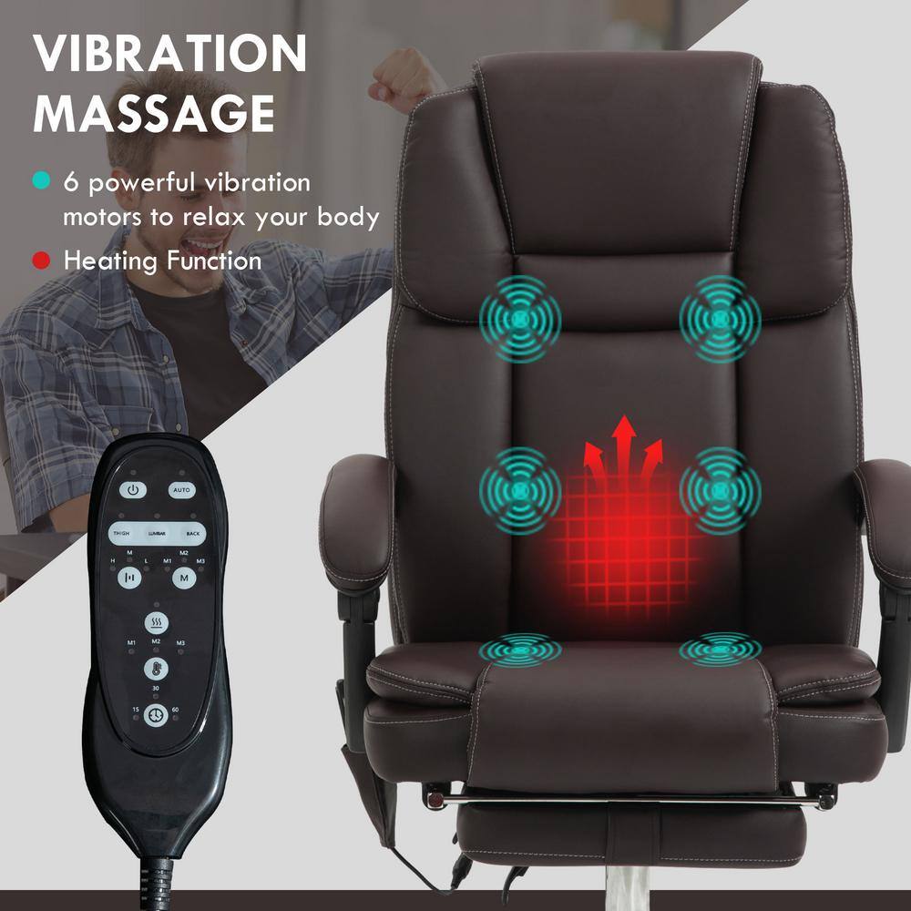 Vinsetto Dark Brown Leather Swivel Massage Office Chair with Heat