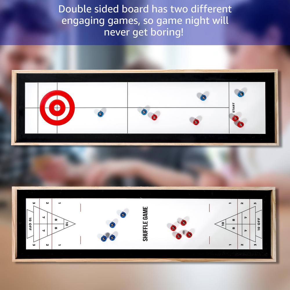Pine Wood Table Top Shuffleboard and Curling Game