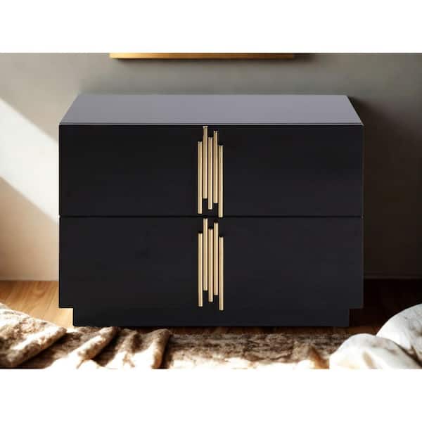 Token Modern Wide Black and Gold 2 Drawers 27.9 in. W Nightstand