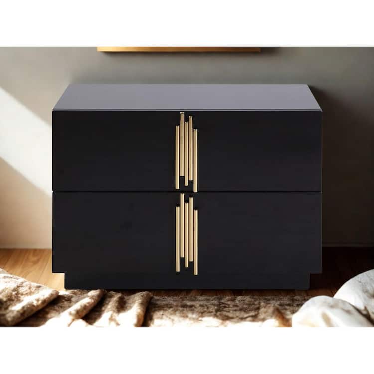 MR MODREST Token Modern Wide Black and Gold 2 Drawers 27.9 in. W Nightstand