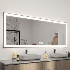 84 in. W x 40 in. H Rectangular Framed LED Anti-Fog Wall Mirror in Black with Backlit and Front Light