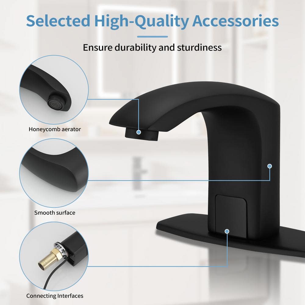 Matte Black Stainless Steel Touchless Bathroom Faucet with Deck Plate