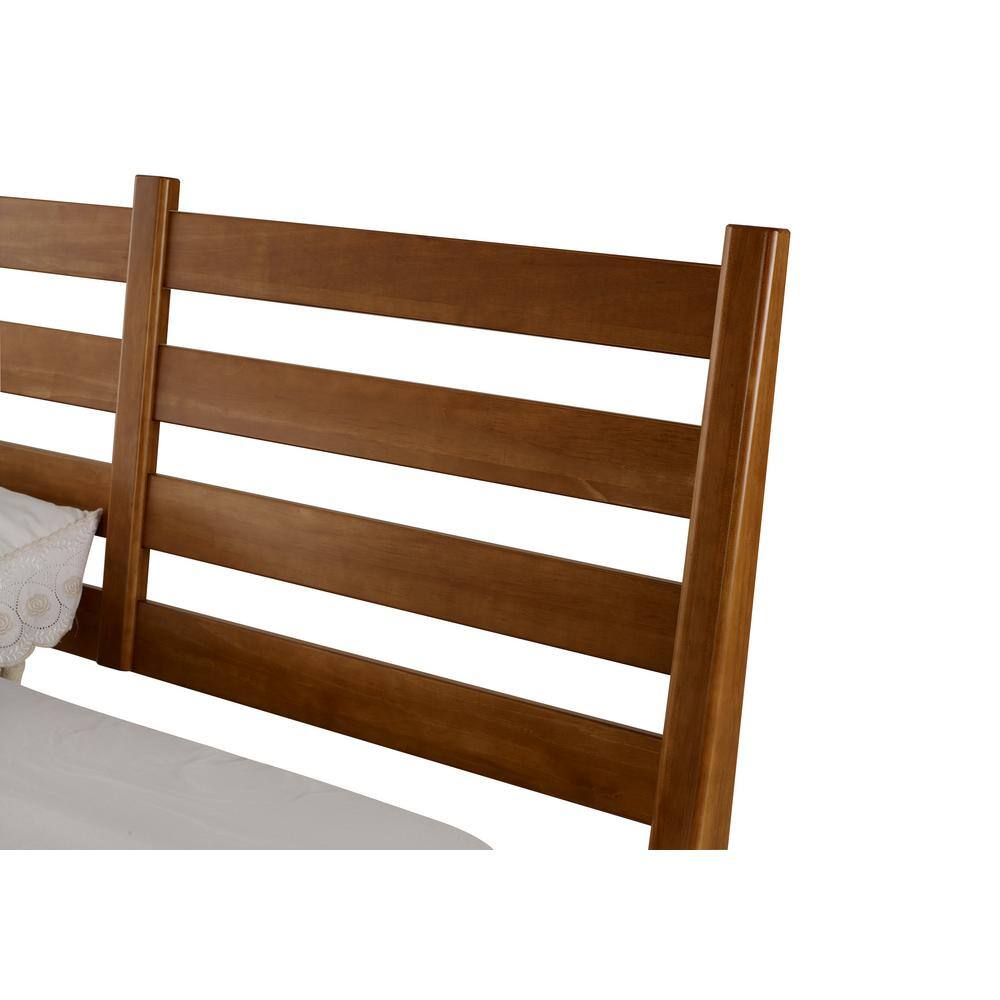 Castanho Pine Wood Queen Platform Bed with Slatted Headboard