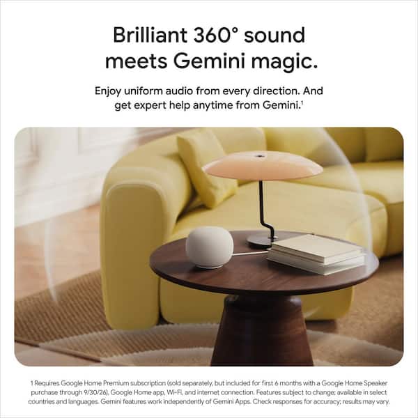 Google Home Speaker - Smart Speaker with 360° Sound and Gemini