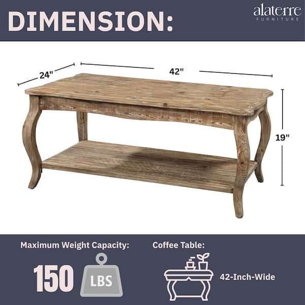 Alaterre Furniture Rustic 42 in. Rectangle Wood Coffee Table with