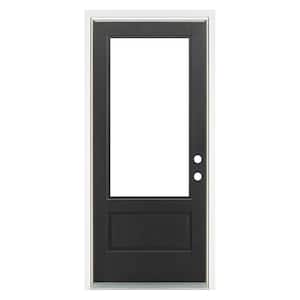 36 in. x 80 in. Left-Hand Inswing 3/4 Lite Low-E Glass Finished Black Fiberglass Prehung Front Door