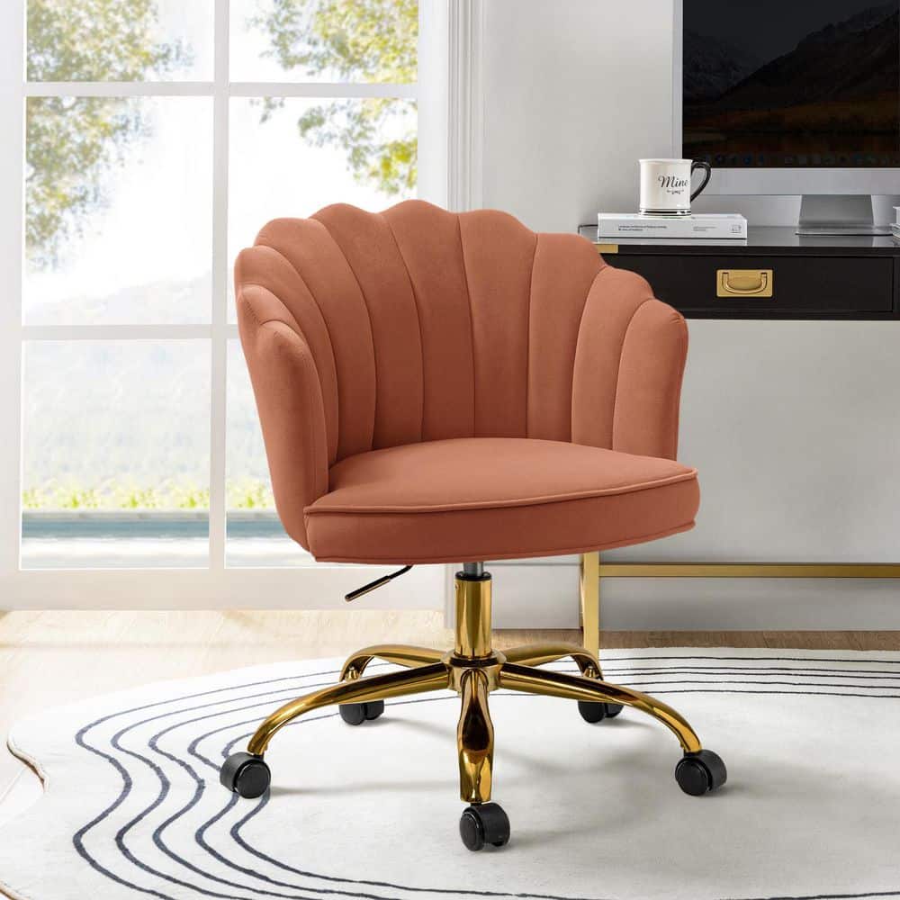 JAYDEN CREATION Rebeca Coral Swivel Velvet Task Chair with Tufted