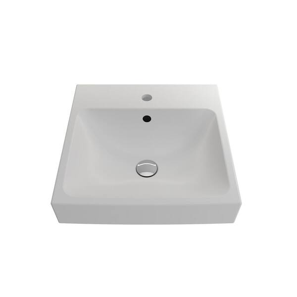 BOCCHI Scala Arch Wall-Mounted Matte White 19 in. 1-Hole Fireclay Square Vessel Sink