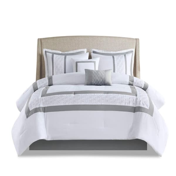 Unbranded 8-Piece White King Polyester Cozy Comforter Set with Matching Sham, Decorative Pillow and Bedskirt