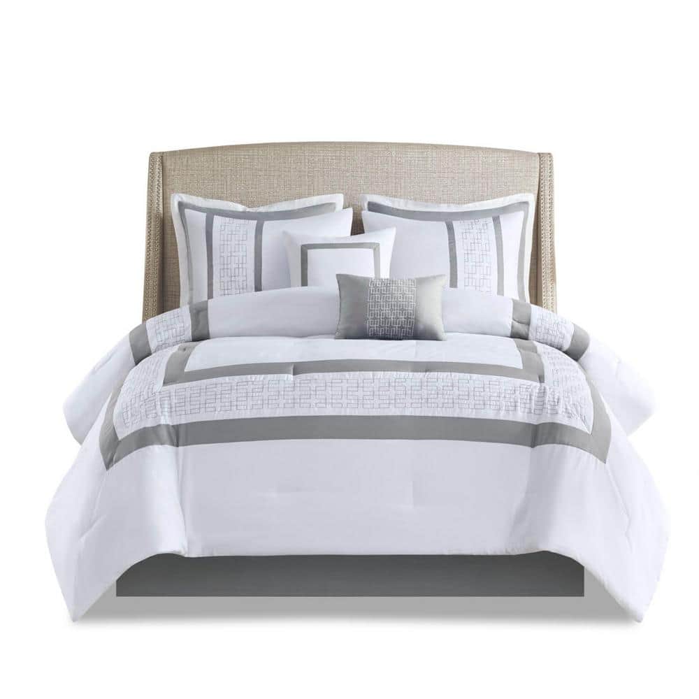 8-Piece White Queen Polyester Cozy Comforter Set with Matching Sham, Decora