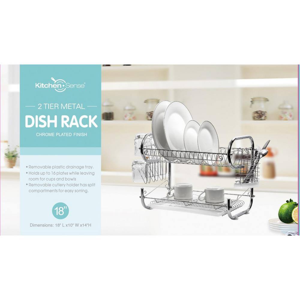 Stainless Steel 2-Tier Dish Rack with Utensil Holder