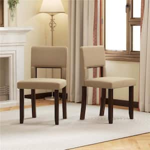 Beige Linen Fabric Dining Chair Set of 2