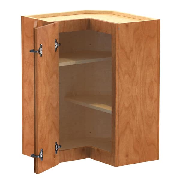 Home Decorators Collection Newport 21 in. W x 12 in. D x 30 in. H Assembled Plywood Corner Wall Kitchen Cabinet in Cinnamon with Shelves