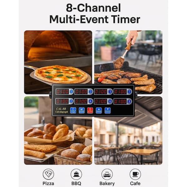 Wudkey Commercial 8 Channels Digital Kitchen Timer, Stainless