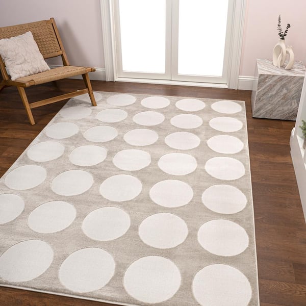 Adrian Modern Geometric Circle Dot High-Low Beige/Cream 8 ft. x 10 ft. Area Rug