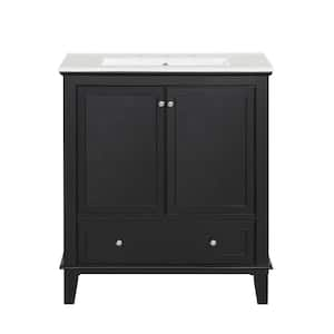 30 in. W x 18.3 in. D x 34 in. H Freestanding Bath Vanity in Black with White Ceramic Top