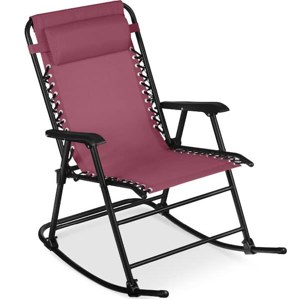 Steel Outdoor Zero Gravity Rocking Lawn Chair in Burgundy