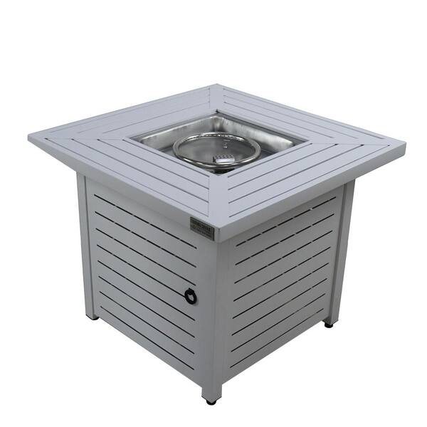 Unbranded 30 in. Square Stainless Steel Outdoor Fire Pit Table with Lava Rocks and 40,000 BTU Output
