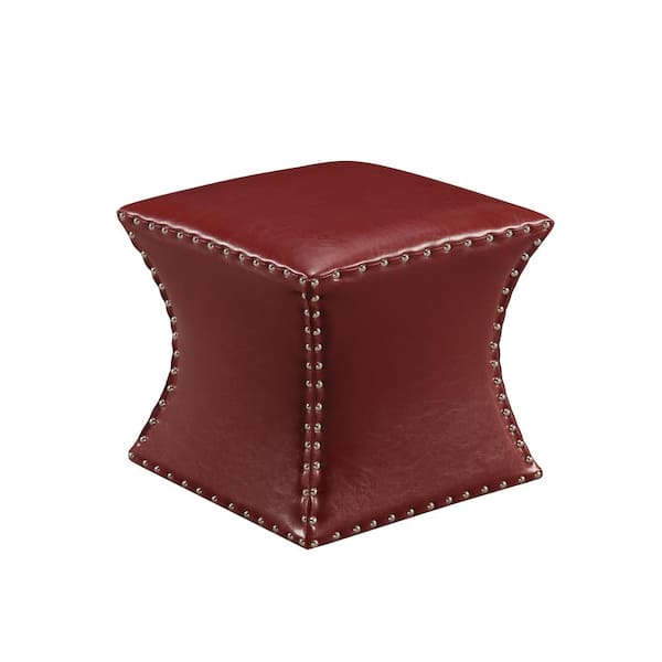 Kings Brand Furniture Red Nailhead Trim Faux Leather Ottoman