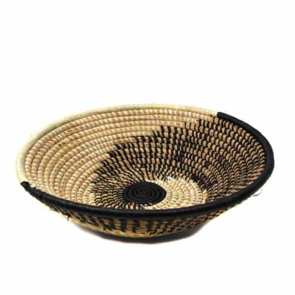 Handwoven Natural and Black Sisal Round Basket with Loop Handle