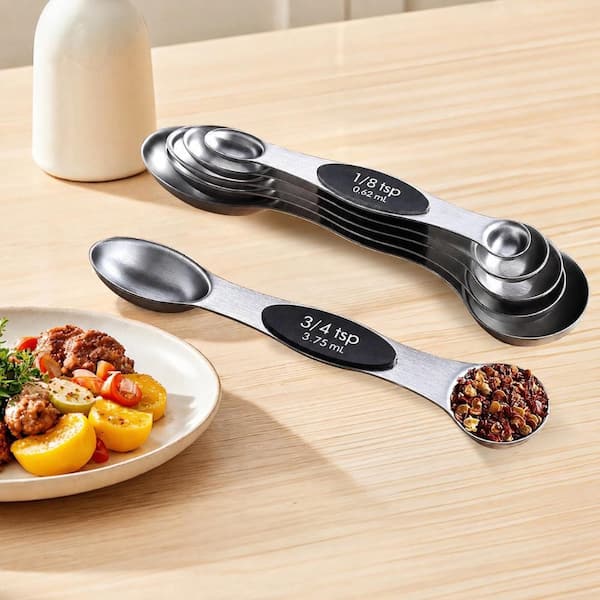 Stainless Steel Magnetic Measuring Spoons Set of 8 with Leveler