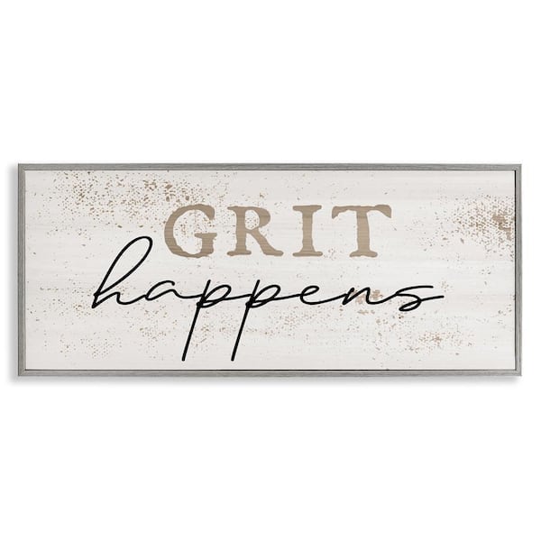 Stupell Industries Grit Happens Motivational by Daphne Polselli Gray Framed Typography Giclee Art Print 10 in. x 24 in.