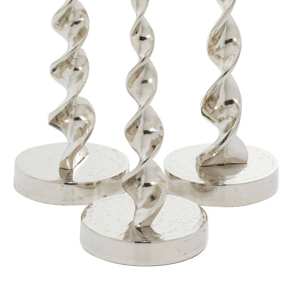 Silver Polished Aluminum Pillar Candlestick Set of Three