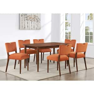 Bonito 59-in. Rectangular 7-Piece Dining Set in Walnut Finish with Burnt Orange Velvet Upholstery