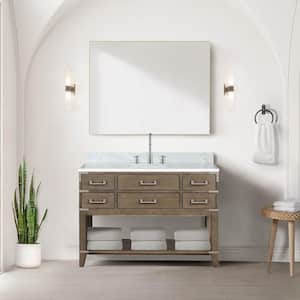Irvington 48 in W x 22 in D Grey Oak Single Bath Vanity, Carrara Marble Top, and 46 in Mirror