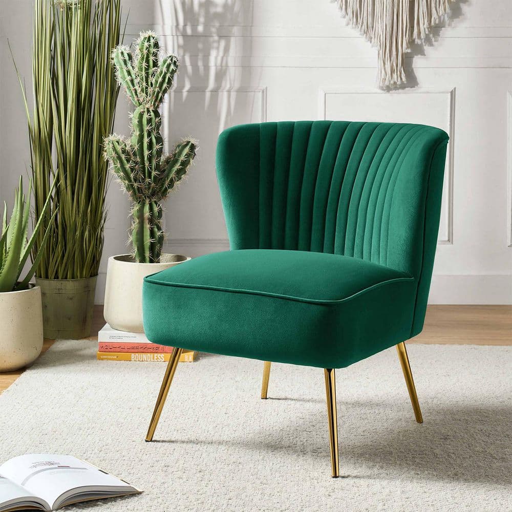 green velvet dressing table chair Velvet Parson Dining Chair - Green