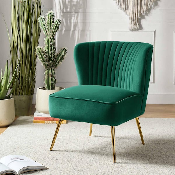 JAYDEN CREATION Monica Modern Green Velvet Comfy Living Room Side