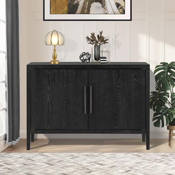 JASIWAY Black Freestanding Accent Storage Cabinet with 2-Doors and ...